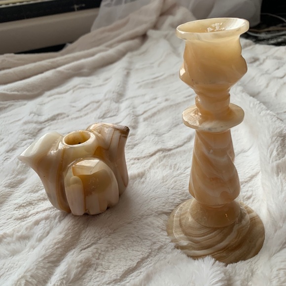 Pair of marble candleholders handmade stone